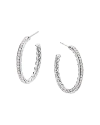 David Yurman Sterling Silver Small Hoop Earrings with Pave Diamonds