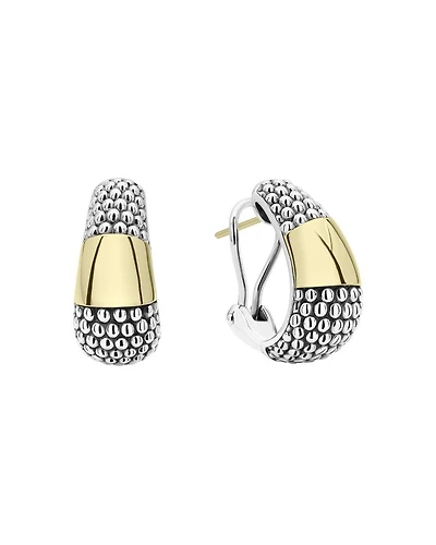 18K Yellow Gold & Sterling Silver High Bar Caviar Huggie Earrings