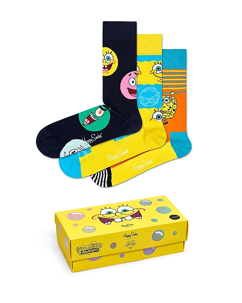 Happy Socks SpongeBob SquarePants Cotton-Blend Crew Socks Gift Box, Pack of 3