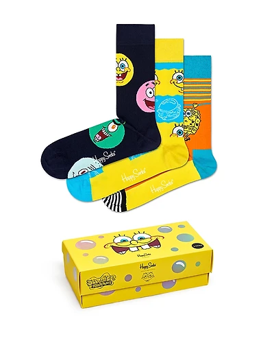 Happy Socks SpongeBob SquarePants Cotton-Blend Crew Socks Gift Box, Pack of 3