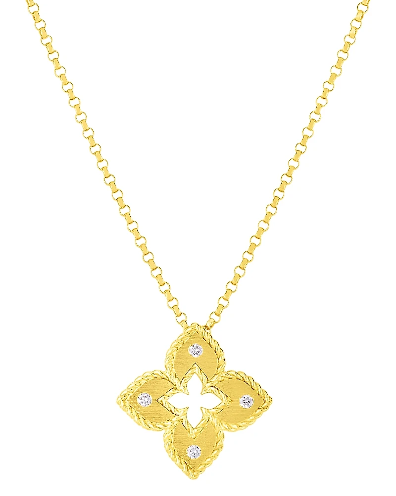 Roberto Coin 18K Yellow Gold Venetian Princess Diamond Flower Pendant Necklace