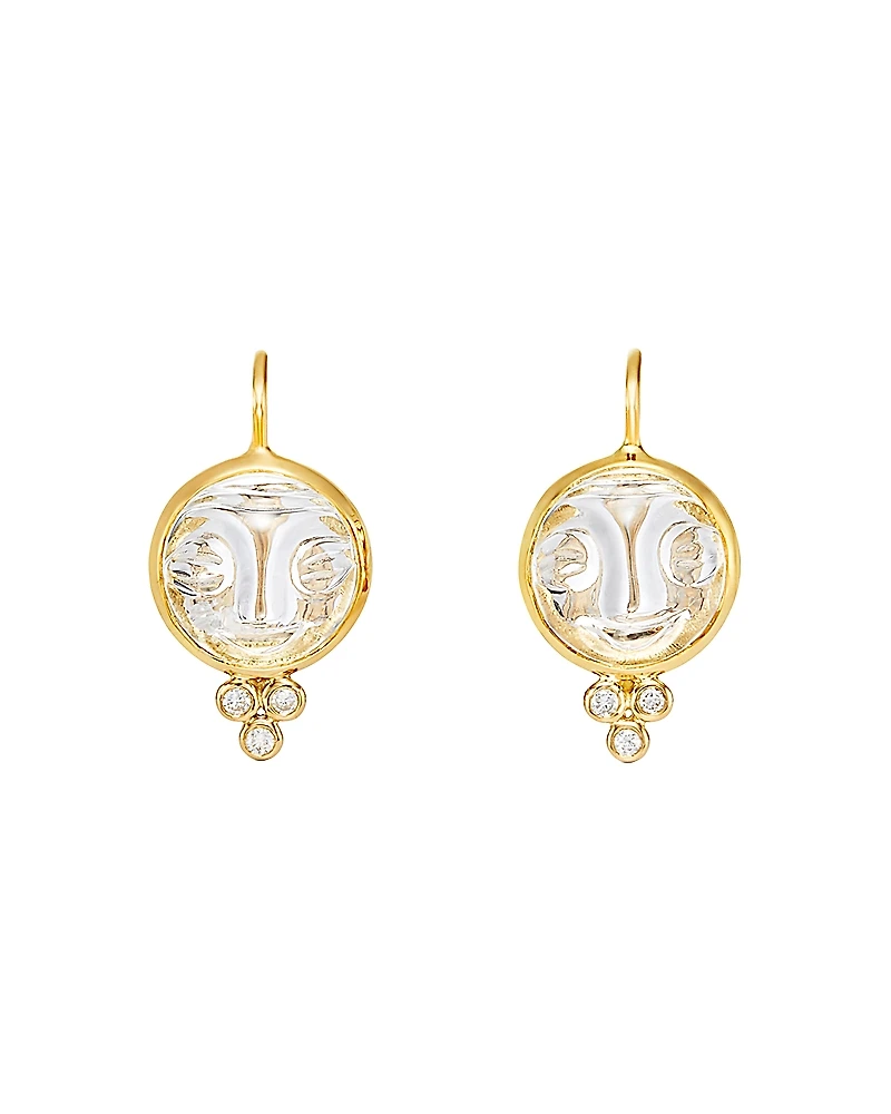 Temple St. Clair 18K Yellow Gold Moonface Earrings with Rock Crystal and Diamond Granulation