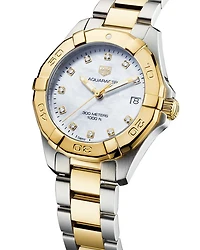 Aquaracer Quartz Ladies' Mother of Pearl Steel & 18K Yellow Gold Coating Watch, 32mm