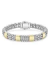 Lagos Sterling Silver & 18K Yellow Gold Caviar Diamond Link Bracelet