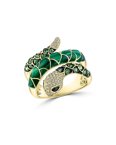 Bloomingdale's Fine Collection Malachite, Tsavorite & Multicolor Diamond Snake Ring