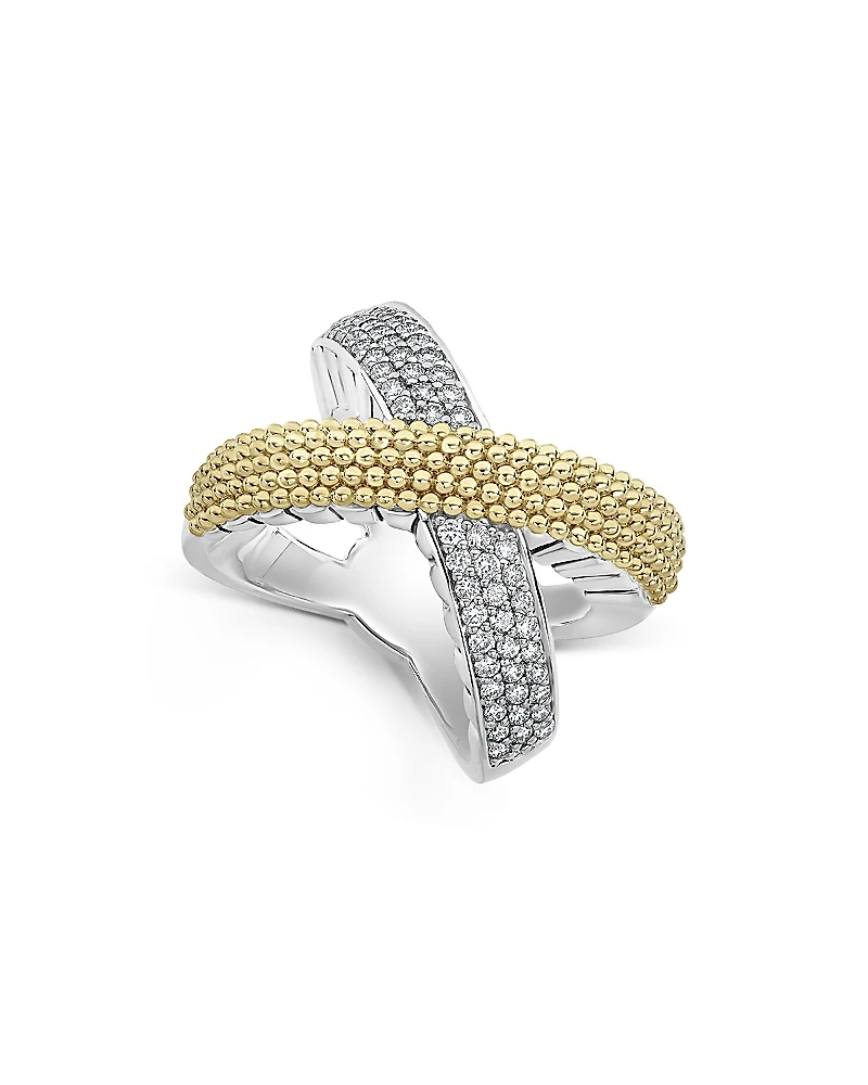 Lagos Sterling Silver & 18K Yellow Gold Caviar Lux Diamond Ring