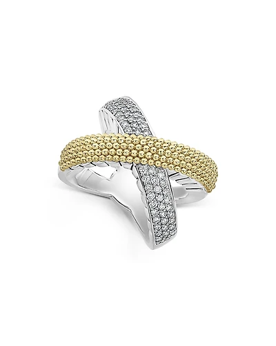 Lagos Sterling Silver & 18K Yellow Gold Caviar Lux Diamond Ring