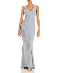 Aqua Embellished Column Gown - Exclusive