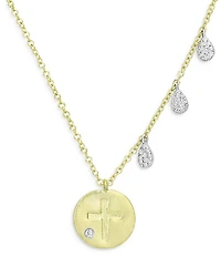 4K Yellow Gold Diamond Cross Disc Necklace, 18"