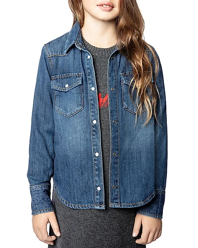 Zadig & Voltaire Girls' Rea Denim Shirt - Little Kid, Big Kid