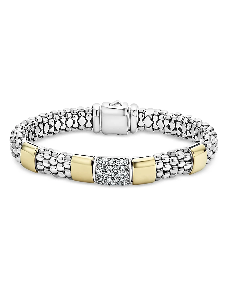 Lagos Sterling Silver & 18K Gold High Bar Diamond Bracelet