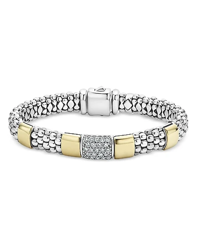 Lagos Sterling Silver & 18K Gold High Bar Diamond Bracelet