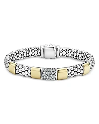 Lagos Sterling Silver & 18K Gold High Bar Diamond Bracelet