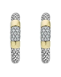 Sterling Silver & 18K Gold High Bar Diamond Huggie Hoop Earrings