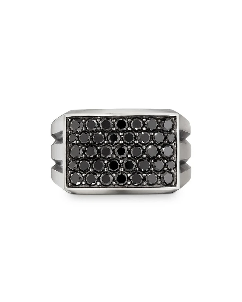 Men's Sterling Silver Beveled Signet Ring with Black Diamonds