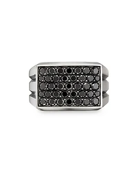 Men's Sterling Silver Beveled Signet Ring with Black Diamonds