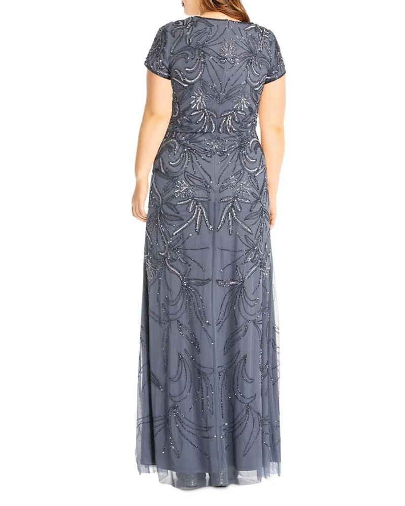 Beaded Short Sleeve Gown
