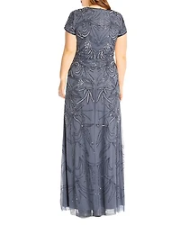 Beaded Short Sleeve Gown