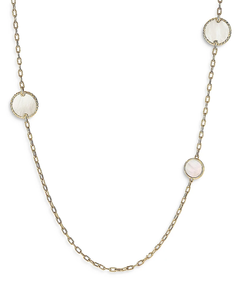 David Yurman 18K Yellow Gold Dy Elements Station Necklace with Black Onyx & Mother of Pearl, 36