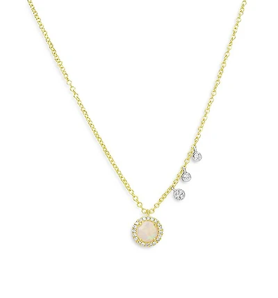 14K Yellow & White Gold Diamond & Opal Necklace, 18"