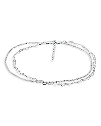 Double Row Heart Link & Diamond Cut Rope Chain Ankle Bracelet in Sterling Silver - Exclusive