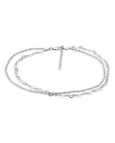Aqua Double Row Heart Link & Diamond Cut Rope Chain Ankle Bracelet