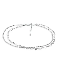 Aqua Double Row Heart Link & Diamond Cut Rope Chain Ankle Bracelet