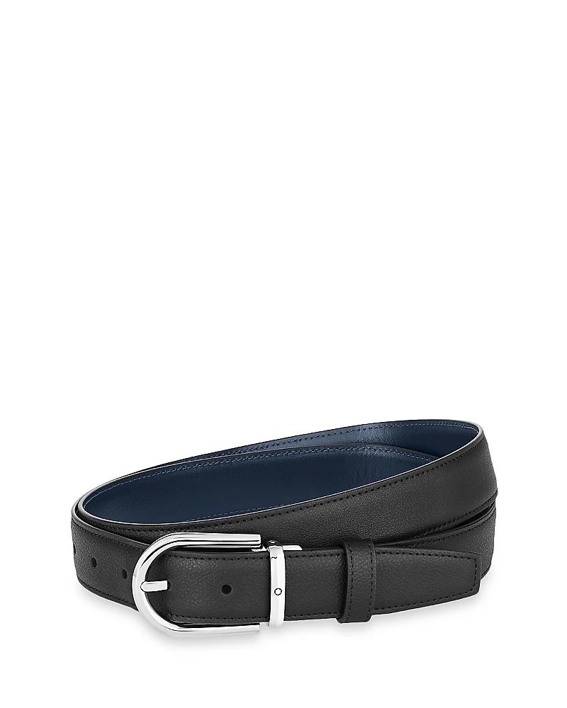 Montblanc Men's Horseshoe Palladium Reversible Leather Belt