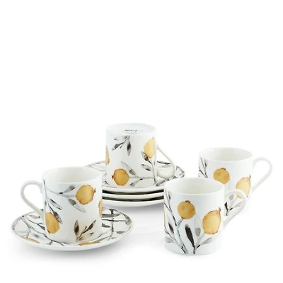 Pomegranate Demitasse Cup & Saucer, Set of 4