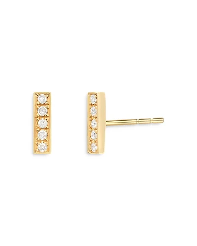 14K Yellow Gold Diamond Bar Stud Earrings