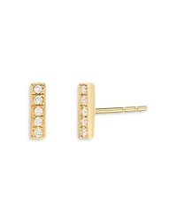 14K Yellow Gold Diamond Bar Stud Earrings