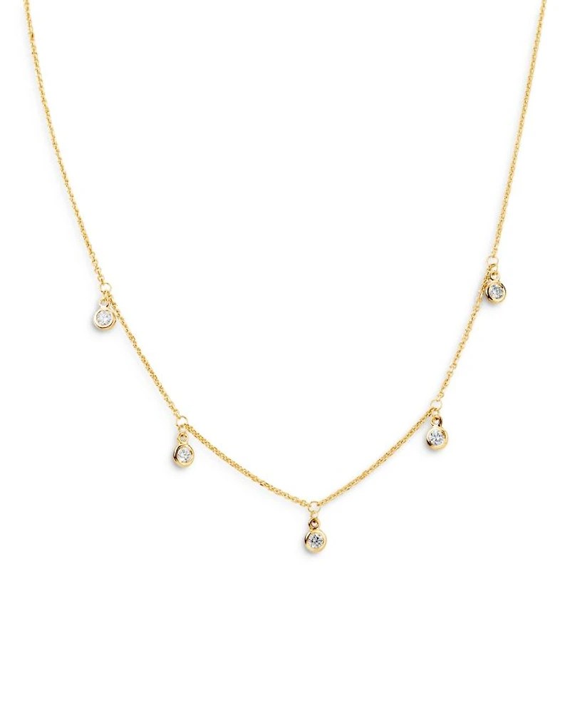 Diamond Droplet Station Necklace in 14K Yellow Gold, 0.30 tcw