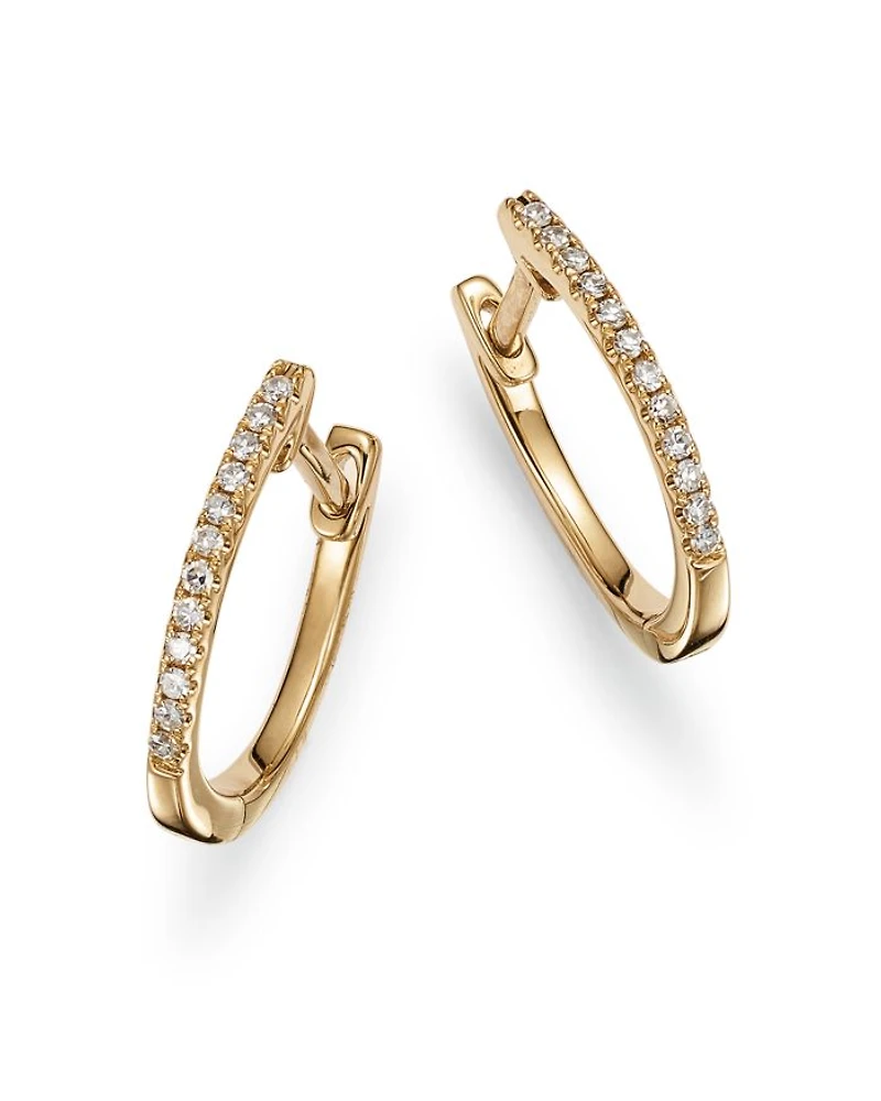 14K Yellow Gold Diamond Medium Huggie Hoop Earrings - Exclusive