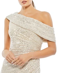 One-Shoulder Ruched Sequined Gown