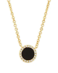 14K Yellow Gold Onyx & Diamond Halo Pendant Necklace, 18" - Exclusive