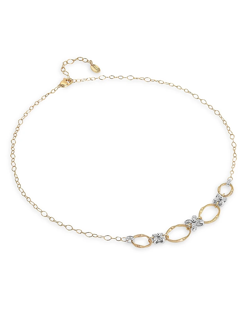Marco Bicego 18K White & Yellow Gold Marrakech Onde Diamond Flower Collar Necklace. 16.5