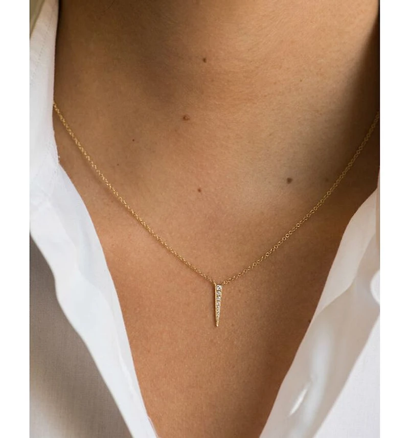 14K Yellow Gold Diamond Dagger Pendant Necklace, 18"