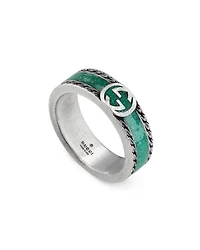 Sterling Silver & Enamel Interlocking G Ring