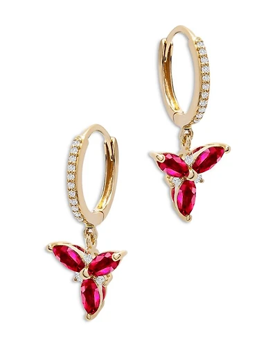 Ruby & Diamond Trio Drop Earrings in 14K Yellow Gold