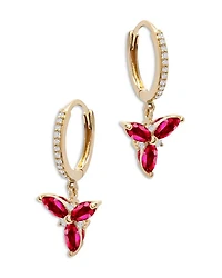 Ruby & Diamond Trio Drop Earrings in 14K Yellow Gold