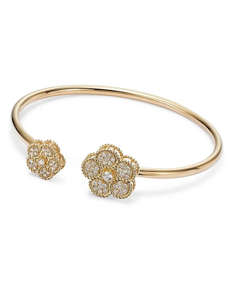 18K Yellow Gold Daisy Diamond Bangle Bracelet - Exclusive
