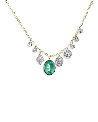 14K Yellow Gold Emerald & Diamond Pendant Necklace