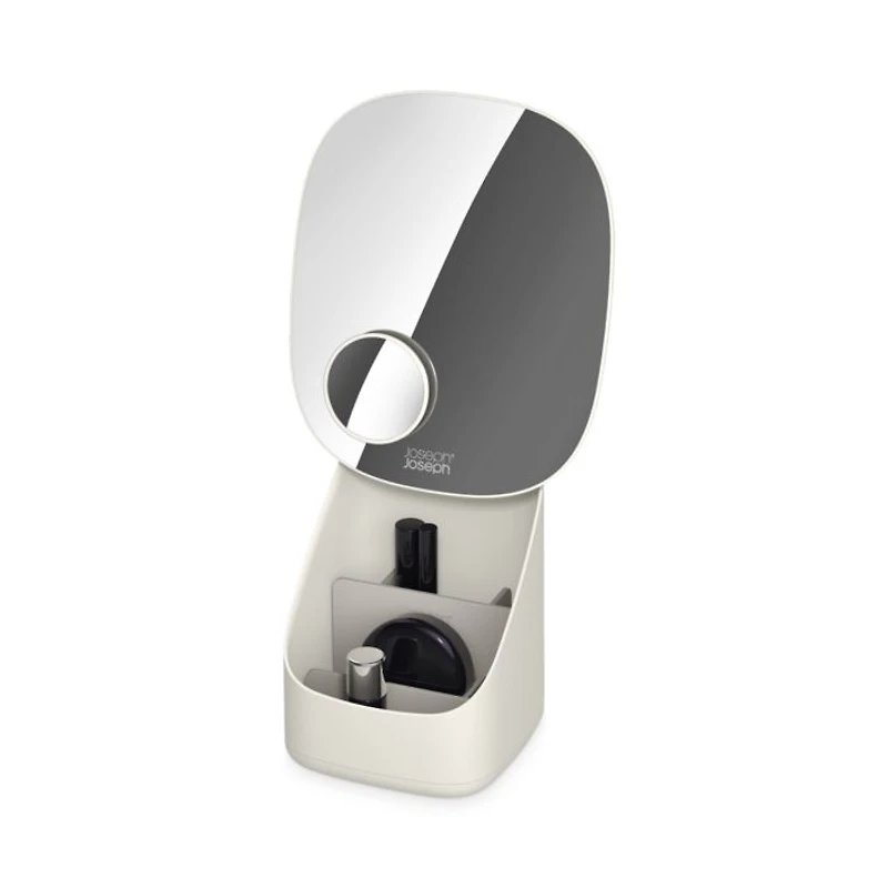 Viva Pedestal Mirror with Cosmetic Storage, Shell