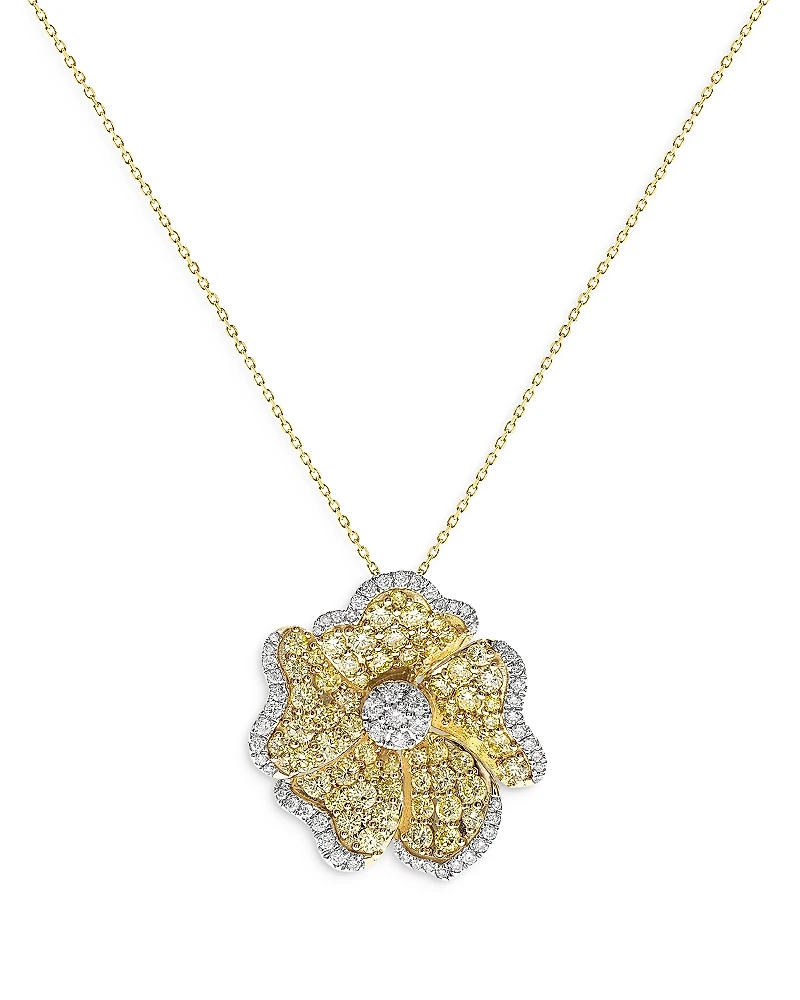 Bloomingdale's Fine Collection Yellow & White Diamond Flower Pendant Necklace
