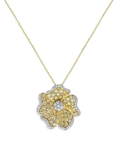 Bloomingdale's Fine Collection Yellow & White Diamond Flower Pendant Necklace