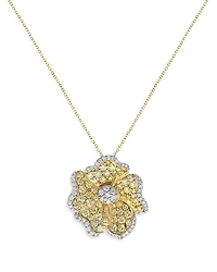 Bloomingdale's Fine Collection Yellow & White Diamond Flower Pendant Necklace