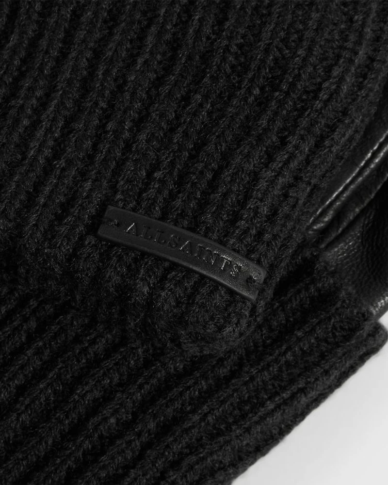 Long Knit Cuff Leather Gloves