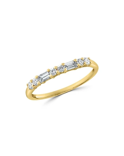 Round & Baguette Diamond Stacking Band in 14K Yellow Gold, 0.25 tcw