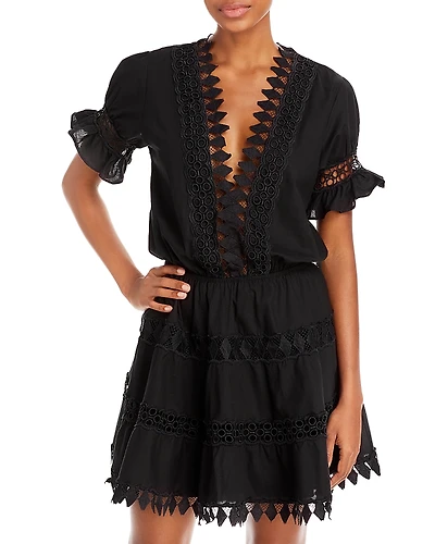 Peixoto Ora Cotton Embroidered Mini Dress Swim Cover Up