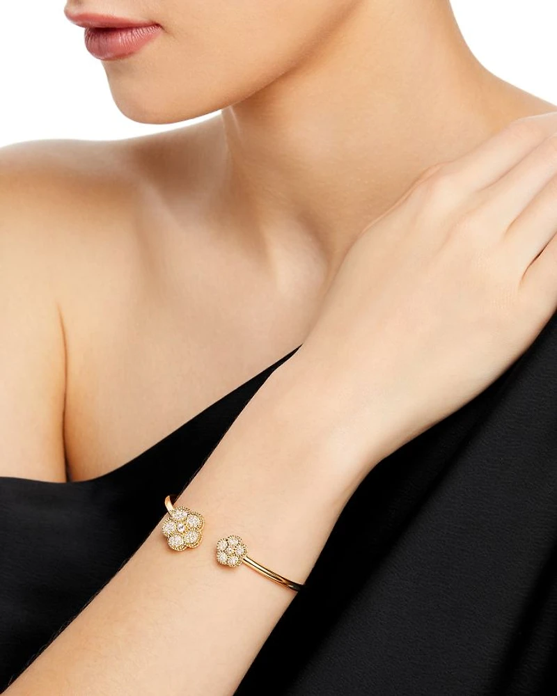 18K Yellow Gold Daisy Diamond Bangle Bracelet - Exclusive